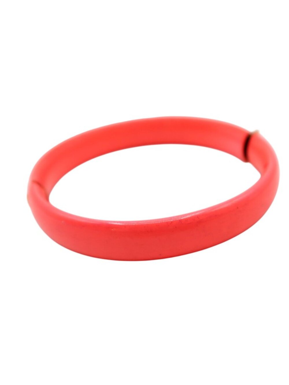 Vintage Hot Neon Pink Gold Tone Metal Clamper Bangle Bracelet Colorful Unsigned